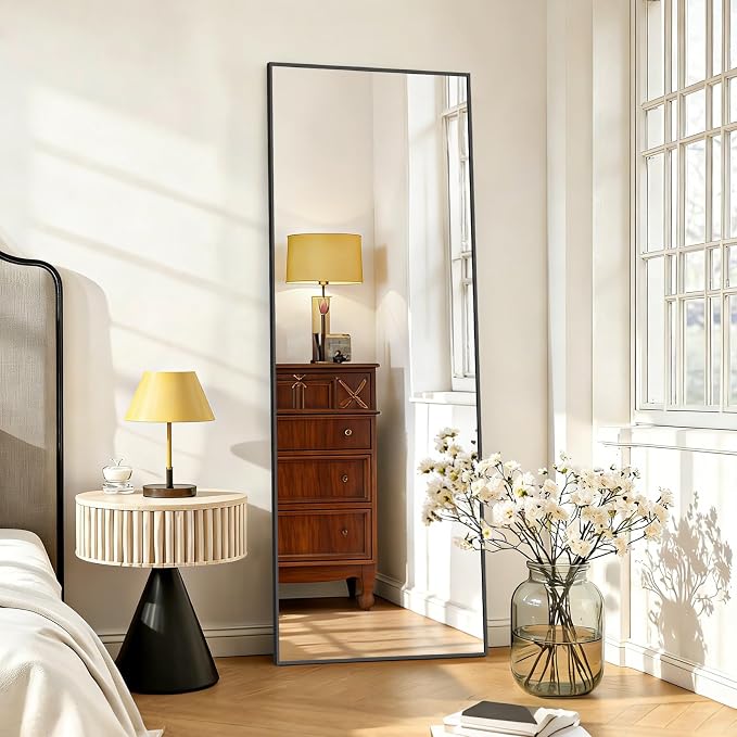 Mirror Full Length 58"x19", Rectangle Full Body Floor Mirrors with Stand | Shatterproof Glass, Aluminum Alloy Frame, Free Standing, Wall Mounted or Leaning for Bedroom Living Room Entryway