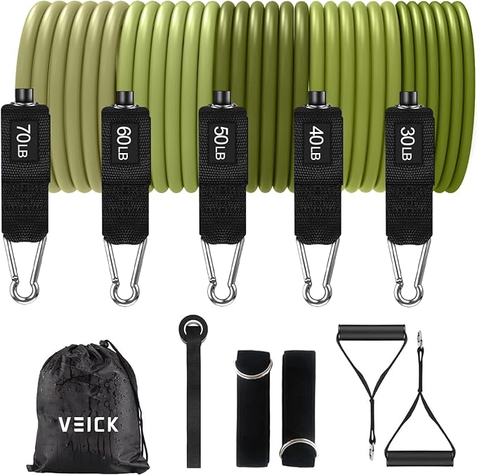 VEICK 10-150LBS Resistance Bands with Handles, Ankle Straps, Door Anchor | Accredited Lab Certified, 100% Natural Latex, Versatile for Yoga, Pilates, Strength, Home Gym