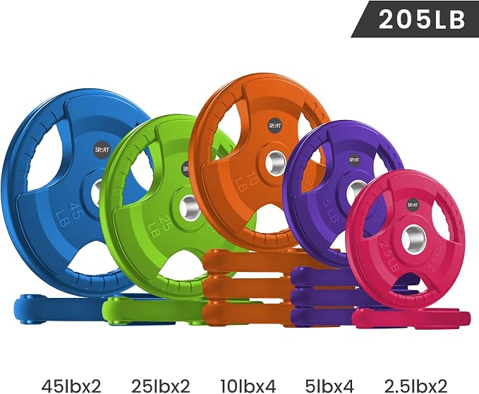 SPART 2-Inch Color Rubber Coated Olympic Grip Plate in Pairs or Single for Strength Training, Weightlifting and Bodybuilding, Solid Cast Iron Weight Plates for Barbell, 2.5LB/5LB/10LB/25LB/35LB/45LB, Two Years Warranty
