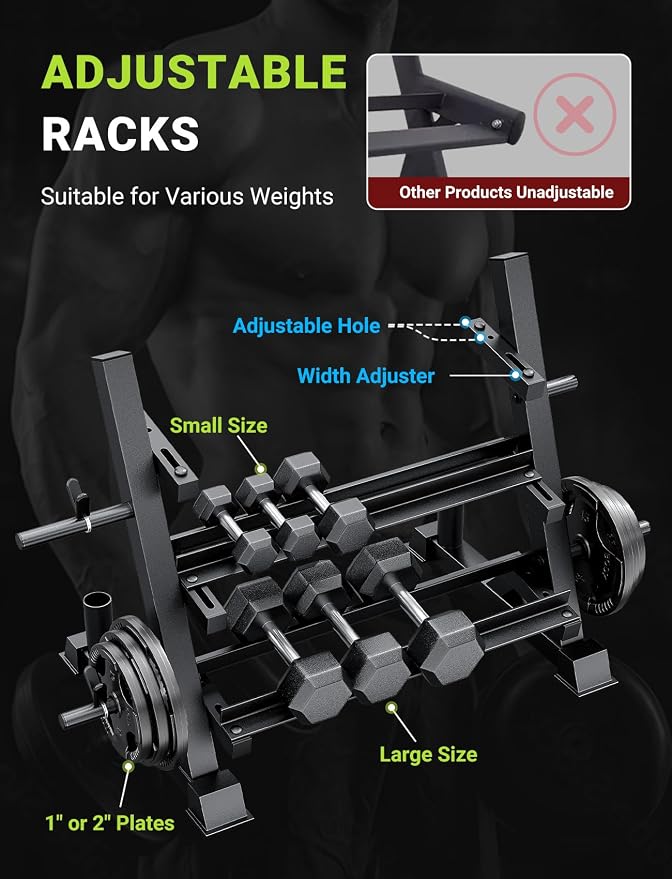 YOLEO Dumbbell Rack Stand Only, 1100LBS Heavy Duty Weight Rack for Home Gym, Adjustable 3-Tier Weight Storage Rack for Dumbbells, Barbells, Kettlebells & Weight Plates, Compact Workout Equipment Organizer