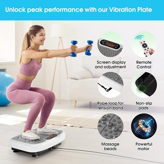 SoftGym Vibration Plate Exercise Machine for Lymphatic Drainage & Fitness | Quiet Heavy Duty 450lbs Capacity Platform, 120 Speeds Shake Machine with Resistance Bands for Home Muscle Activation