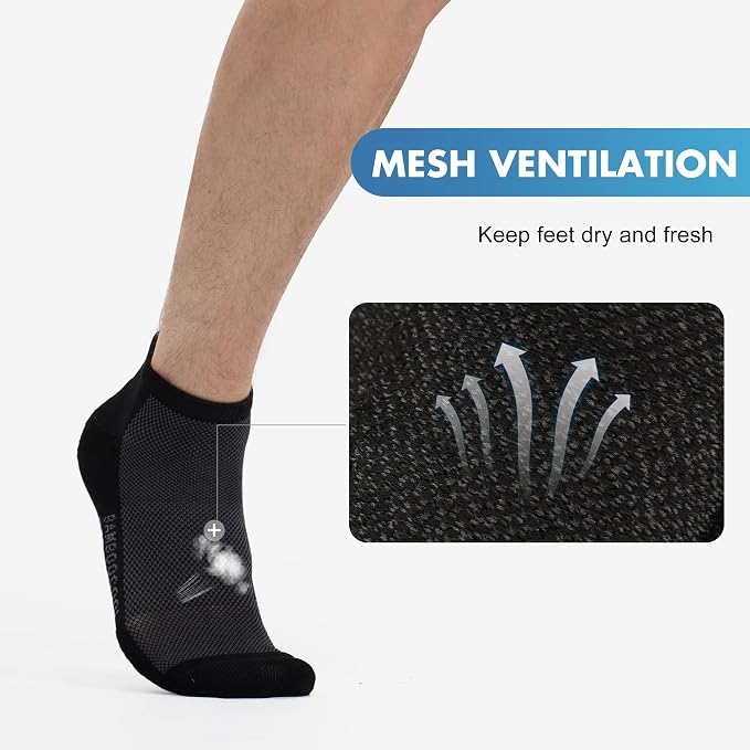 BAMBOO COOL Men's Athletic Ankle Socks Moisture Wicking, Anti-Odor Breathable Running Mesh Socks Arch Support, 8 Pack
