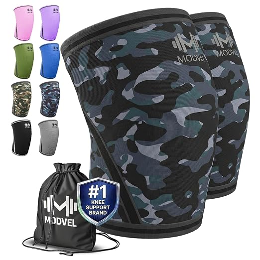 Modvel 7mm Neoprene Knee Sleeves for Men & Women Weightlifting & Powerlifting – Compression Knee Sleeve Support for Squats, Gym, Training – USPA, IPL Approved – Medium Army/dark (Pair)