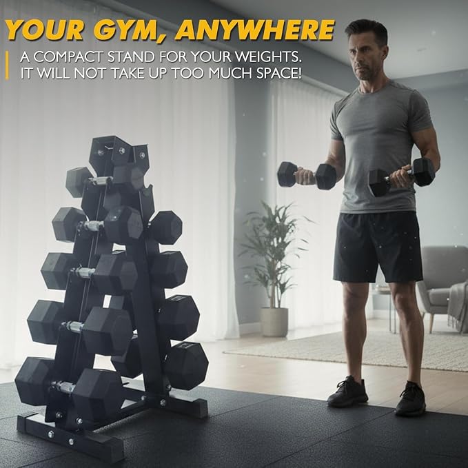 RitFit Rubber Coated Hex Dumbbell Weights Set for Home Gym | Cast Iron Core, Anti-Slip Knurled Chrome Handle, Hexagon Anti-Roll, Heavy-Duty Dumbbell Set for Strength Training