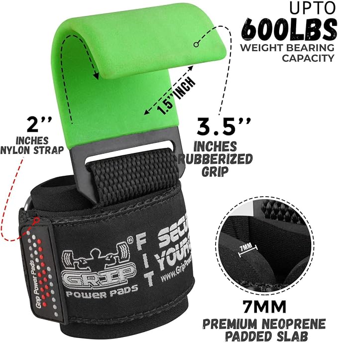 Weight Lifting Rod Hooks Heavy Duty Wrist Wraps Power Weight Lifting Training Gym Grips Straps Set of 2