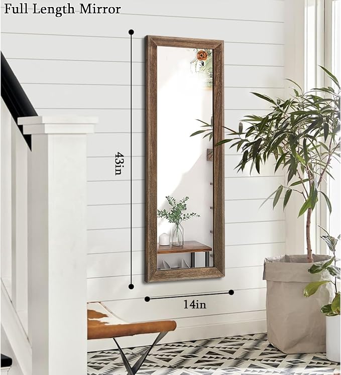 AAZZKANG Hanging Mirror Full Length Vintage Large Mirrors Wooden Framed | 43"x14" Bedroom Living Room Bathroom Entryway Wall Mounted Mirror Vertically or Horizontally