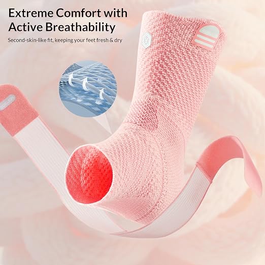 ZOELION Ankle Brace Compression Support with Removable Fishnet Strap, 3D Knit Plantar Fasciitis Relief Achilles Tendonitis Brace, Ankle Compression Sleeve for Pain Relief & Injury Healing, Pink/XL