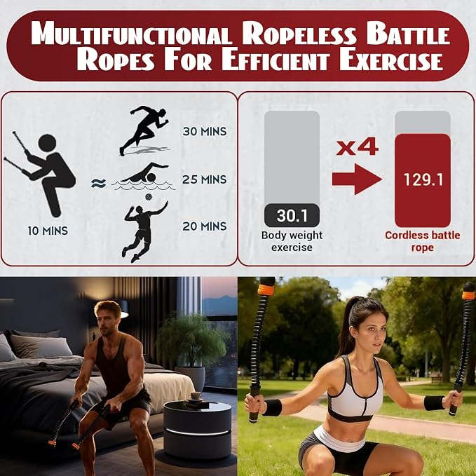 Ropeless Battle Ropes for Home Gym-PortableCordless Training Rope Fitness Equipment for Men & Women,Weighted WorkoutRopes for HIIT,Versatile Exercise Equipment for Home and Travel Exercise (Black)