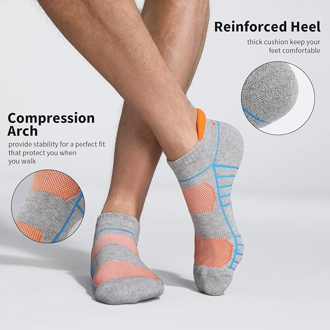 Lapulas Athletic Running Ankle Socks, Low Cut Cushioned Anti-Blister Tab Sports Socks Men Women 6Pairs