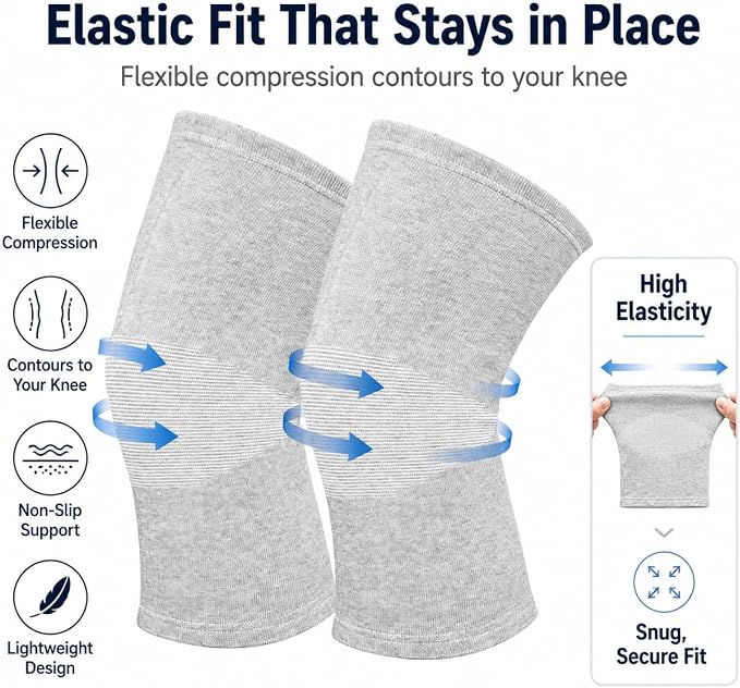 1 Pairs Compress Bamboo Knee Sleeves, Elastic Warm Knee Brace for Joint Support, Running, Walking, Sports, Men and Women