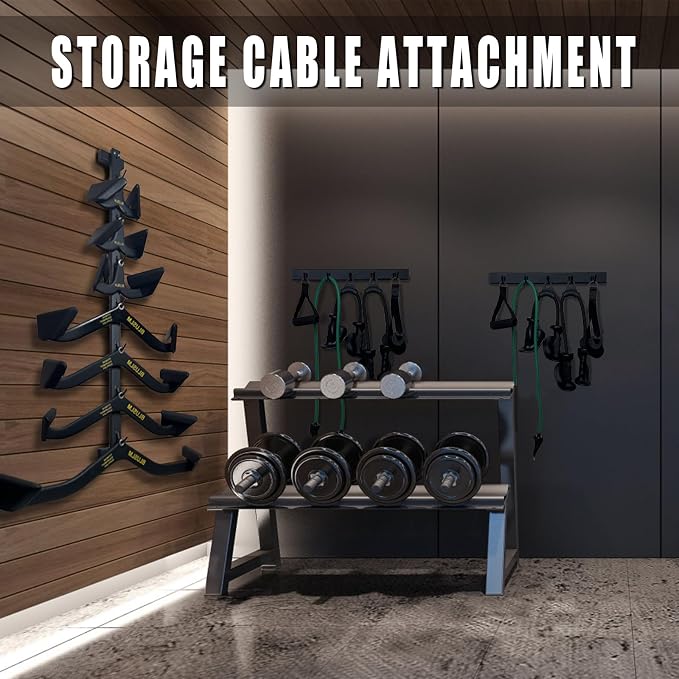 BLUSLM Wall Mounted Lat Pull Down Bar Organizer with Hooks, Home Gym Storage Rack for Lat Pulldown Attachments, Cable Attachments Rack for Gym Accessories