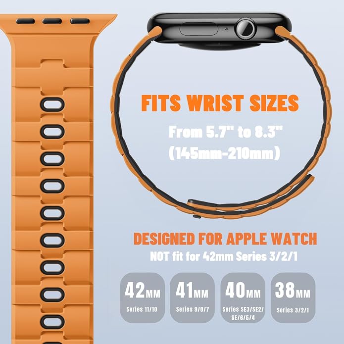 Bandletic Magnetic Silicone Watchband Compatible with All Apple Watch | Strong Magnet Sport Strap for iWatch Ultra 49mm Series 11-1 SE 46mm 45mm 44mm 42mm 41mm 40mm 38mm, Ideal for Men Women