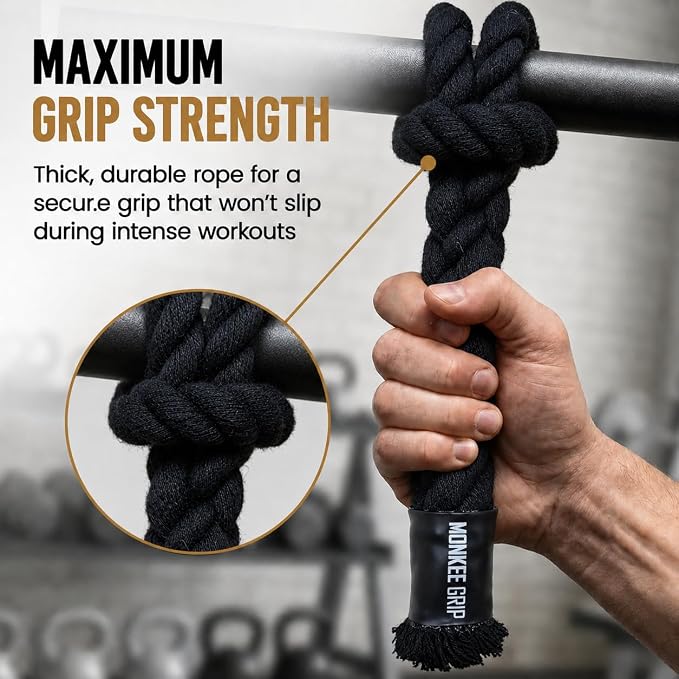 Rope Grips Cotton Black (Pair) Pull-up, Grip Strength,