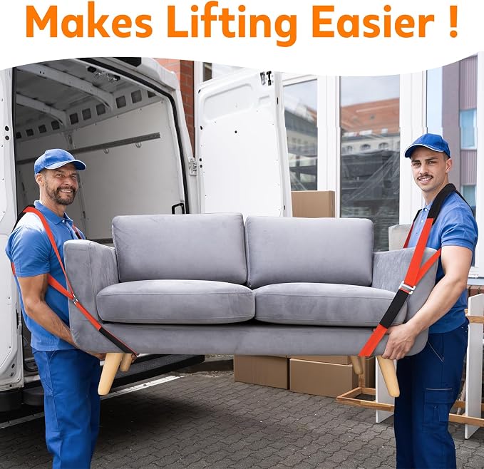 Moving Straps for Lifting Heavy Furniture: 2-Person Lifting & Moving System | High-density nylon, padded shoulders and adjustable buckles support up to 800 lb for appliances, mattresses and bulky items