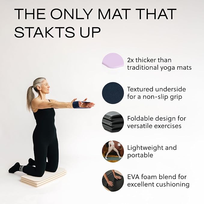 Stakt Foldable Yoga Mat Pro - Non Slip 2 in 1 Fitness Exercise Mat | Premium textured grip, 12 mm thick, folding design, EVA foam blend, supports Pilates, barre, and strength training