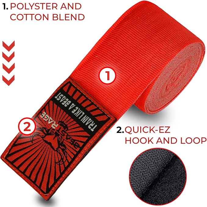 BEAST RAGE Boxing Hand Wraps for MMA Kickboxing Wrist Wraps Professional Adult 180" Semi-Elastic Martial Arts Inner Gloves Heavy Bag Handwraps Muay Thai Thumb Straps