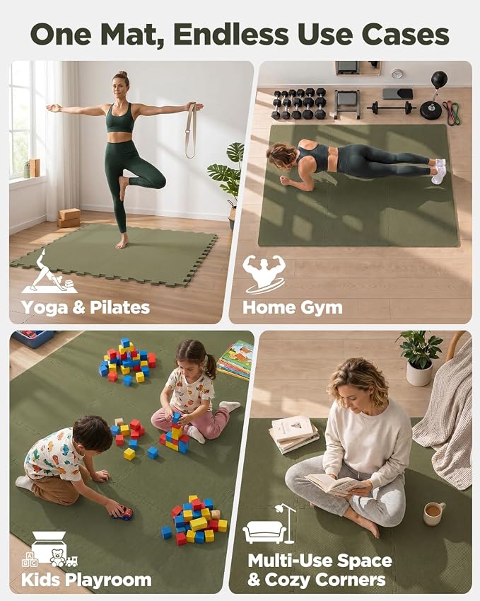 1/2" Thick 24 Pcs 96 Sq Ft EVA Foam Puzzle Exercise Mats, High-Density Interlocking Foam Floor Tiles for Home Gym, Gym Mat for Workout Equipment & Direct Exercise, Floor Padding for Kids