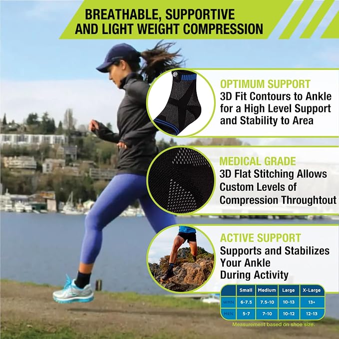 Pro-Tec Athletics 3D Flat Ankle Support, Custom Fit, Breathable Fabric, Multi-Directional Stretch for Support and Flexibility