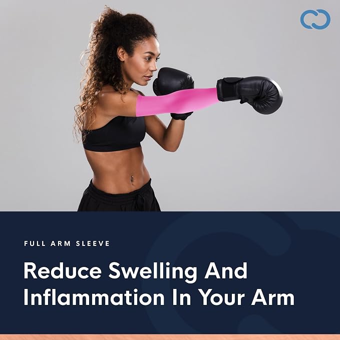 Copper Compression Arm Sleeve - Copper Infused Full Arm Brace for Forearm, Bicep, Triceps - Tennis Elbow, Basketball, Golf, Arthritis, Tendonitis, Bursitis, Post Surgery Rehab - Odor Resistant - Pink - XXL