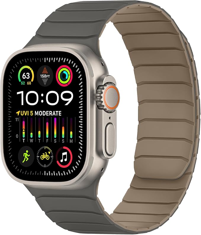 Tasikar Magnetic Bands Compatible with Apple Watch 42mm(Series 11/Series 10) 41mm 40mm 38mm Soft Silicone Replacement Loop Wristband for iWatch SE Series 11 10 9 8 7 6 5 4 3, Grey-Coffee