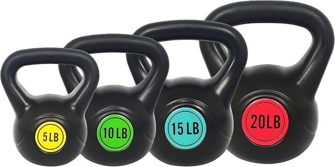 BalanceFrom Vinyl Kettlebell Set, 30/45/50/75 Pound Options – Cement-Filled Strength Training Weights with Ergonomic Grip and Color Coding for Full Body Fitness at Home or Gym