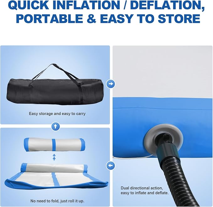 FBSPORT Inflatable Air Gymnastics Mat Training Mats 4/8 inches Thickness Gymnastics Tracks for Home Use/Training/Cheerleading/Yoga/Water with Pump