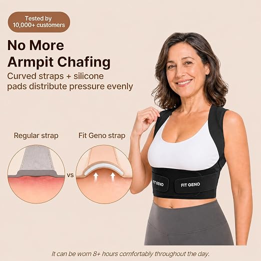 Fit Geno Invisilite Posture Corrector for Women Adjustable Upper Back Brace | Slim and Lightweight, It Stays Invisible Under Clothes, So You Can Wear It Comfortably Through Desk Work or Errands