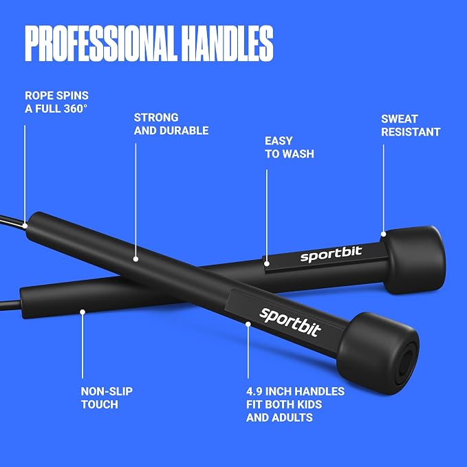 SPORTBIT Adjustable Jump Rope for Fitness and Exercise | Fitness and Exercise, Cardio, Boxing, and Weight Loss, Speed Rope, Men & Women