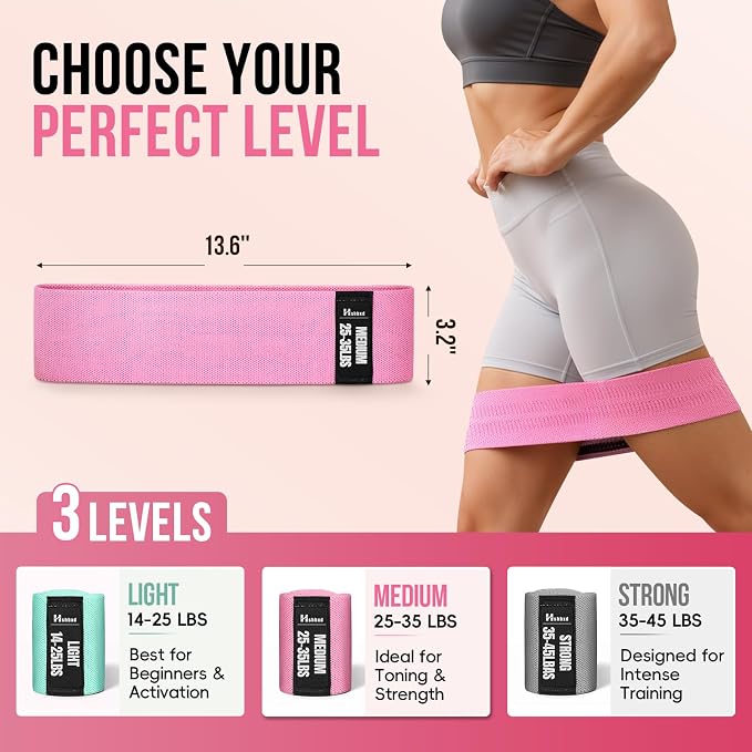 Fabric Resistance Band Set with Exercise Guide, 3 Levels for Hip and Glute | For women and men; 3 resistance levels with an exercise guide for legs, squats, yoga, fitness, and physical therapy