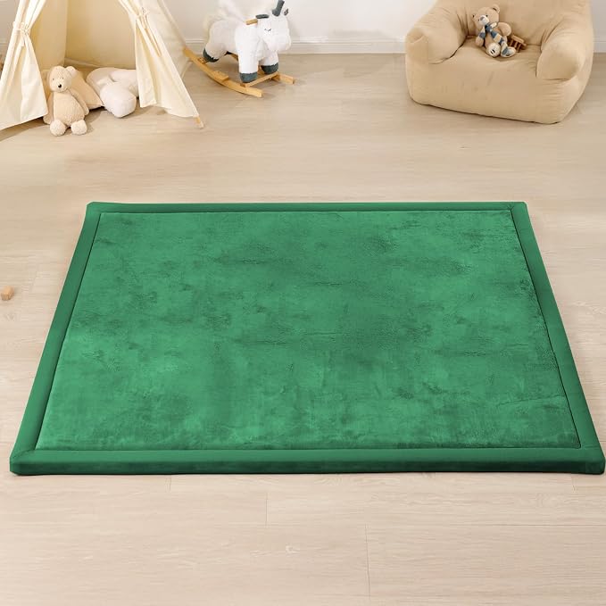 1.3" Thick Baby Floor Play Mat, 59x79 Padded Foam Tummy Time Crawling Mat, Non-Slip Water-Repellent Soft Plush Nursey Area Rug for Playroom Living Room (Emerald)