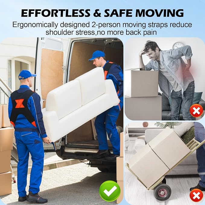 Upgraded Furniture Moving Straps with Chest Buckle, Adjustable Shoulder Moving Lifting Straps for 2 Movers,Move Furniture, Appliances, Mattresses,Heavy Objects Safely,up to 1000lbs