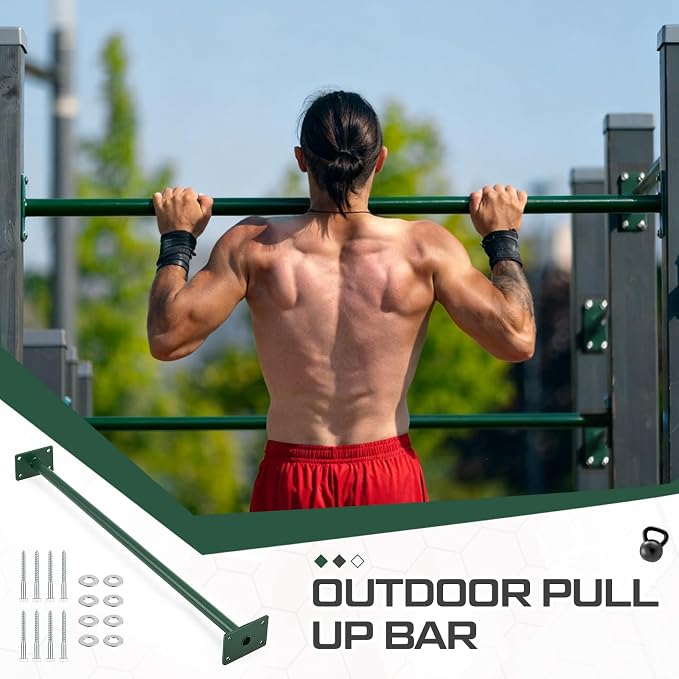 Zonon Heavy Duty Outdoor Pull up Bars Heavy Strength Training Chin up Bars for Home Gyms Full Body Exercise Support 440 Lbs, Installed on 4 x 4, 4 x 6 or 6 x 6 Posts(Not Included), Green