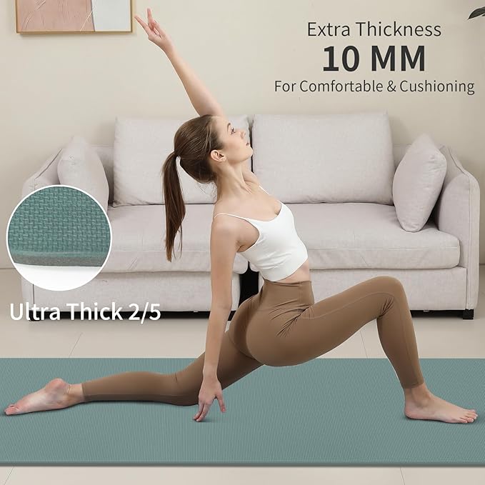 PAIDU POE Yoga Mat （10mm）Extra Thick Fitness Mat 72"x24" with Carry Strap | Non-slip, tear-resistant and suitable for all ages, perfect for yoga, Pilates, home gym and full-body workouts.