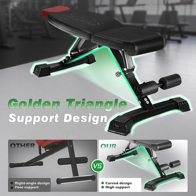 Adjustable Weight Bench 32 In Backrest | Foldable Workout Bench for home gym 660 LBS Incline/Decline Bench Press Exercise Equipment 85°to -30°FID