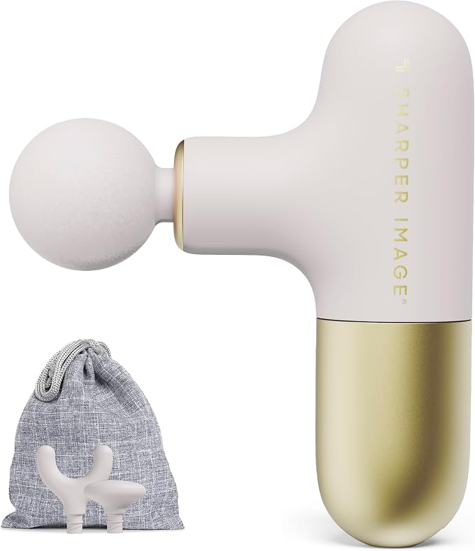 Sharper Image PowerBoost Mini Massage Gun [2026 Version] - Deep Tissue Percussion Massager| Muscle Recovery & Pain Relief| Quiet Handheld Massage Tool| Powerful & Compact| Travel Size | Gift for Women