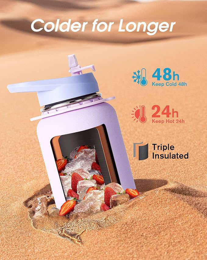 Coolflask 32 oz Water Bottle Insulated Stainless Steel with Strap | Metal Water Flask with Straw & Spout Lids, Triple-Wall, Cold 48+h, Dishwasher Safe, Leakproof, BPA-Free, for Gym & Hiking