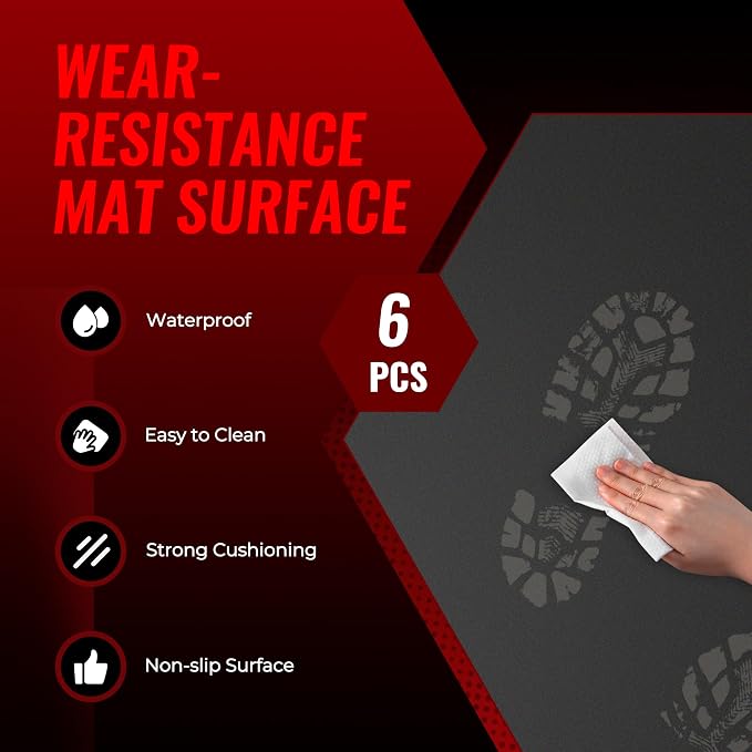 SUPERJARE 0.79'' Extra-Thick Exercise Equipment Mats, 6 Pcs 24 Sq Ft Rubber Top Floor Tiles with High Density EVA Foam, Interlocking Gym Flooring for Home Gym, Protective Workout Mat, Black