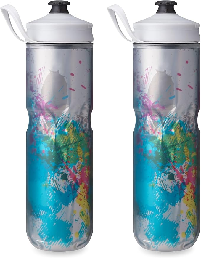 HydraPak Polar Sport Insulated Water Bottle 2-Pack (24oz, Splash Multi) | High Flow, BPA Free, Tri-Layer Insulation, Leakproof, Dash Handle, Easy Squeeze, Self-Sealing Cap, for Sports