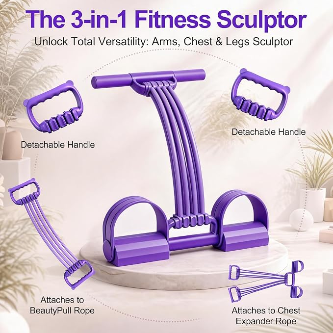 Multifunction Foot Pedal Resistance Bands with Handles, 3 in 1 Tension Rope Elastic Fitness Band for Home Workout, Yoga,Stretching, Full Body Exercise for Abs, Core, Waist, Arm, Leg