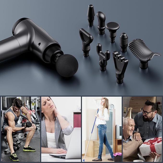OLsky Massage Gun Deep Tissue 30 Speeds 9 Attachments Handheld (Grey) | Electric Muscle Massager, High-intensity Percussion, Massage Device for Pain Relief, Quiet and Powerful, Ideal for Recovery