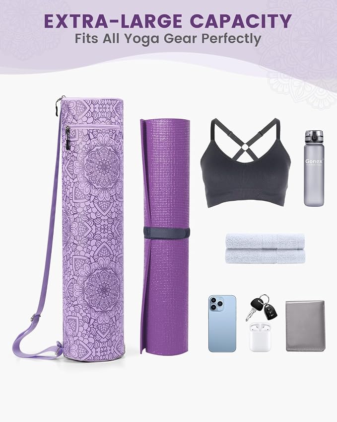 Gonex Yoga Mat Bag, Full-Zip Mat Carrier | 600D Oxford Fabric, Wet Pocket, Front Zip Pocket, Adjustable Strap, Fits Mats up to 26"