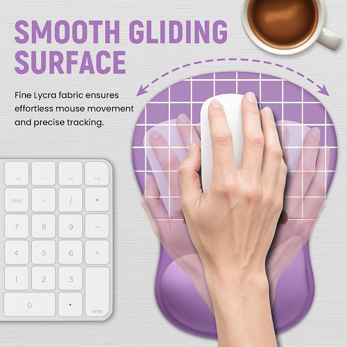 Ergonomic Mouse Pad with Wrist Rest, Gel Wrist Support, Purple Cat | 10.2 x 7.6 in Mouse Pad with Smooth Fabric Surface and Non-Slip Rubber Base for Office, Home, Study, and Gaming