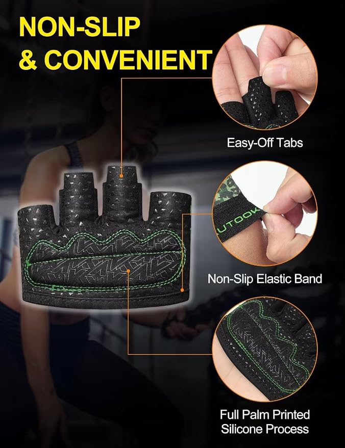 KUTOOK Weight Lifting Workout Gloves for Men/Women, 3mm XRD Padding Grip Gym Gloves, Breathable Partial Gloves for Calluses, Weightlifting Gloves for Exercise, Kettlebell, Pull-Ups, Cross Training
