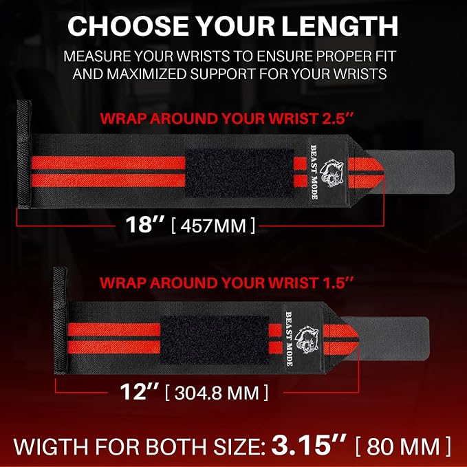 TECEUM Elastic Cotton Weightlifting Wrist Wraps with Thumb Loops, 1 Pair