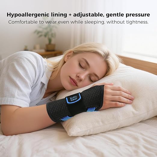 Carpal Tunnel Wrist Brace with Removable Splints, Breathable Wrist Support for Men & Women, Night & Work Support, Pain Relief, Tendonitis, Sprain, Rigid Hand Brace for Arthritis, Left Hand (L/XL, Black/Blue)