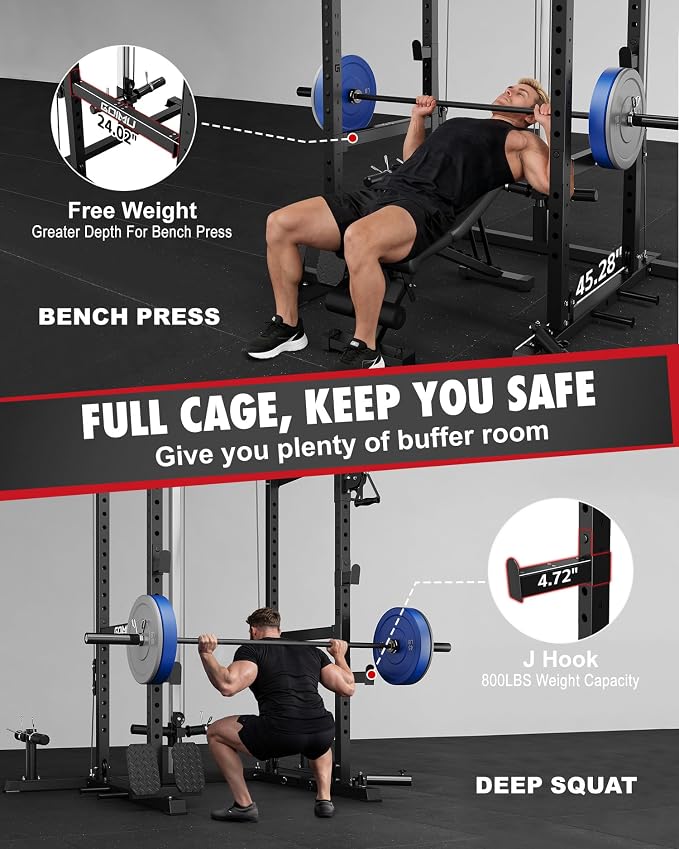 RH01 Power Cage Rack, 2000LBS Squat Rack with with Cable Crossover System&LAT Pull Down System, Multi-Function Workout Cage for Home&Garage Gym