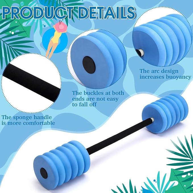 Soulchen Long Aquatic Exercise Dumbbells Pool Exercise Foam Water Weights Dumbbell Aquatic Pool Barbells with High Density EVA Foam for Swim Water Aerobics Workouts Loss