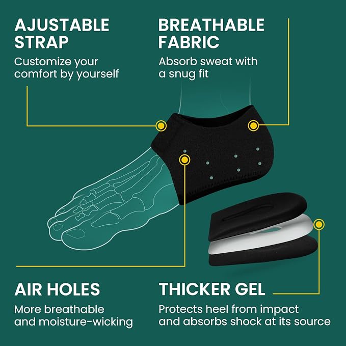 Plantar Fasciitis Gel Heel Protectors - (2 Pairs) Welnove Heel Cups for Women Men Heels Spur Pain Relief - Heel Inserts Pads for Achilles Tendonitis Dry Cracked Heel Support Cushion (Size L)