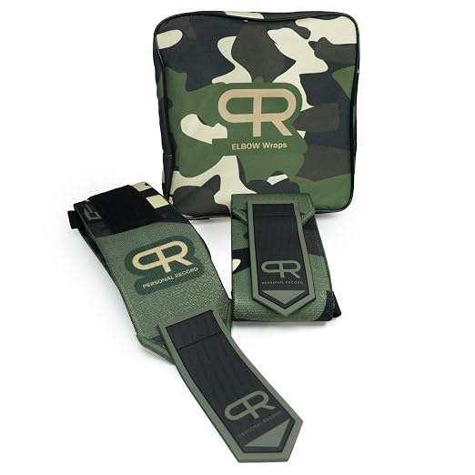 Elbow Wraps for Weightlifting - Heavy Duty Construction, 25% More Elasticity, Reinforced Stitching, Extra Wide Fastener, Easy to Adjust, Green Camo