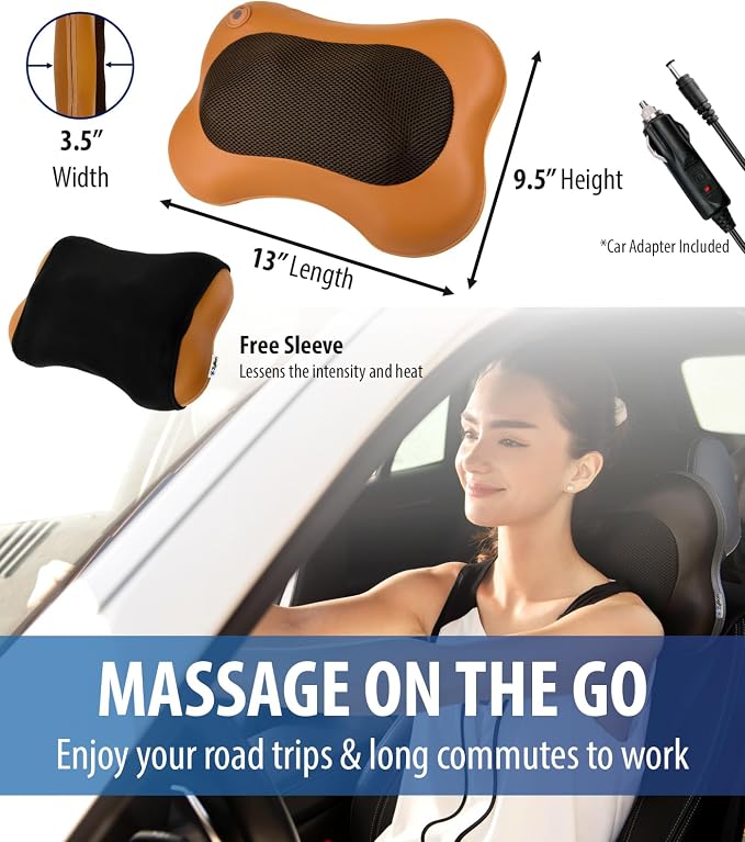 Zyllion ZMA-13 Back and Neck Massager with Heat for Pain Relief, Brown | Shiatsu, Deep Tissue, 3D, Electric, Kneading, Massage Pillow, Muscle Therapy, Doctor Recommended, Car Adapter, Not Cordless